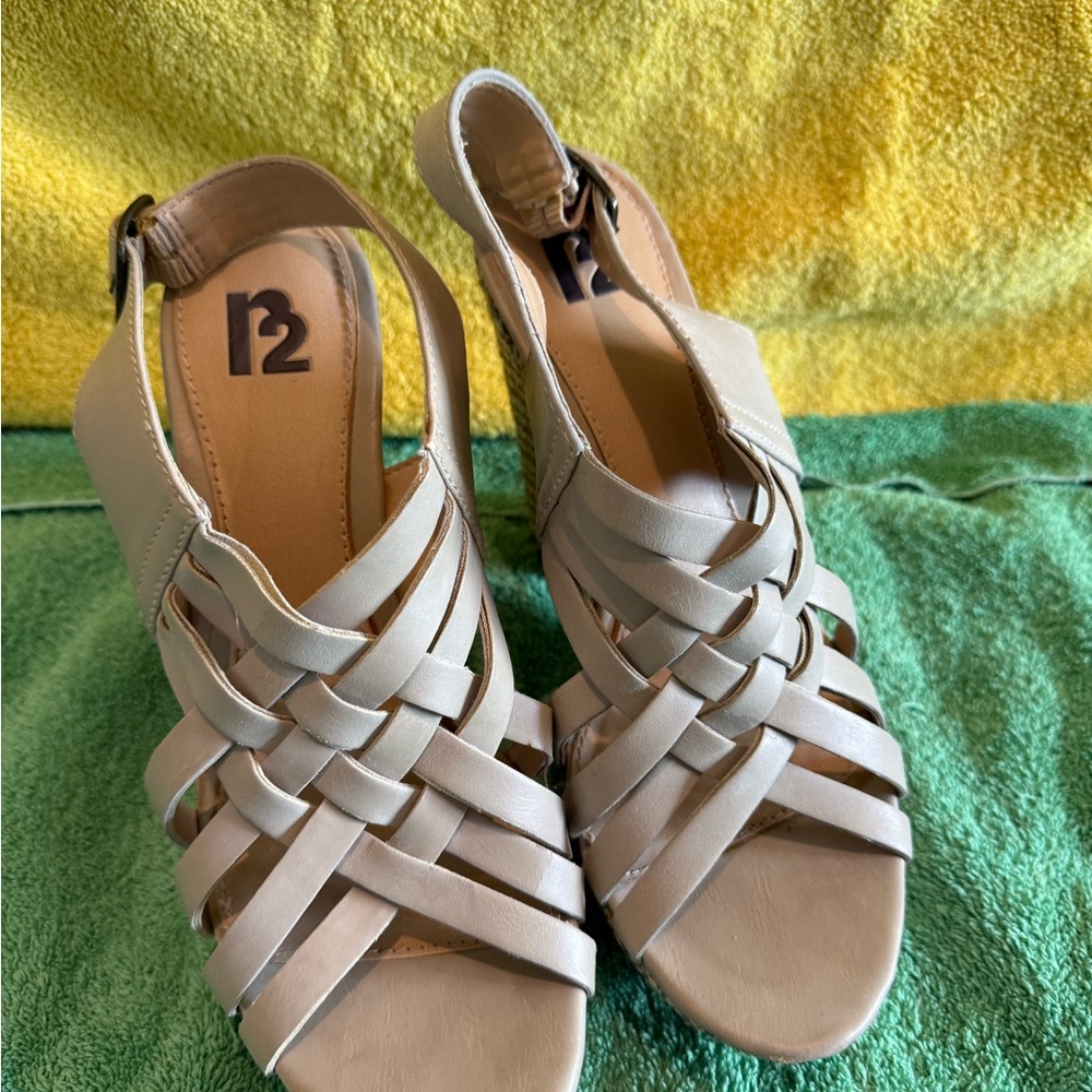 R2 Bernadette Cream Sandals with Braided Design and Ankle Strap